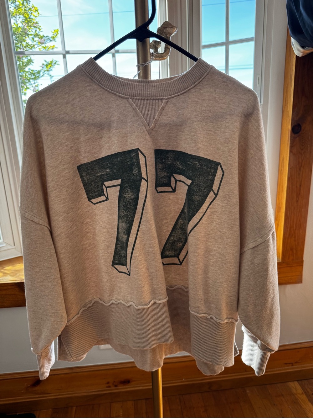 American Eagle Outfitters Beige Sweatshirt with Black '77' Print
